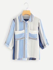 Striped Pocket Front Blouse