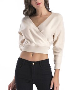 Solid Wrap Crop Sweater