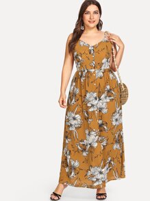 Floral Print Single Breasted Cami Dress