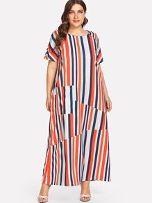 Striped Panel Raglan Sleeve Dress