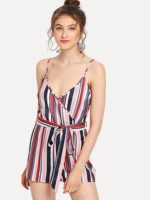 Self Tie Waist Striped Romper