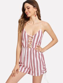 Criss Cross Open Back Striped Romper