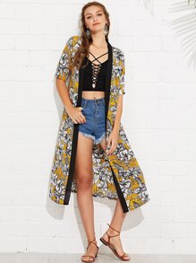 Floral Print Open Front Kimono
