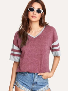 Contrast Sleeve Varsity Striped Tee