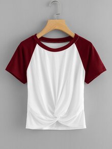 Twist Front Raglan Sleeve Tee