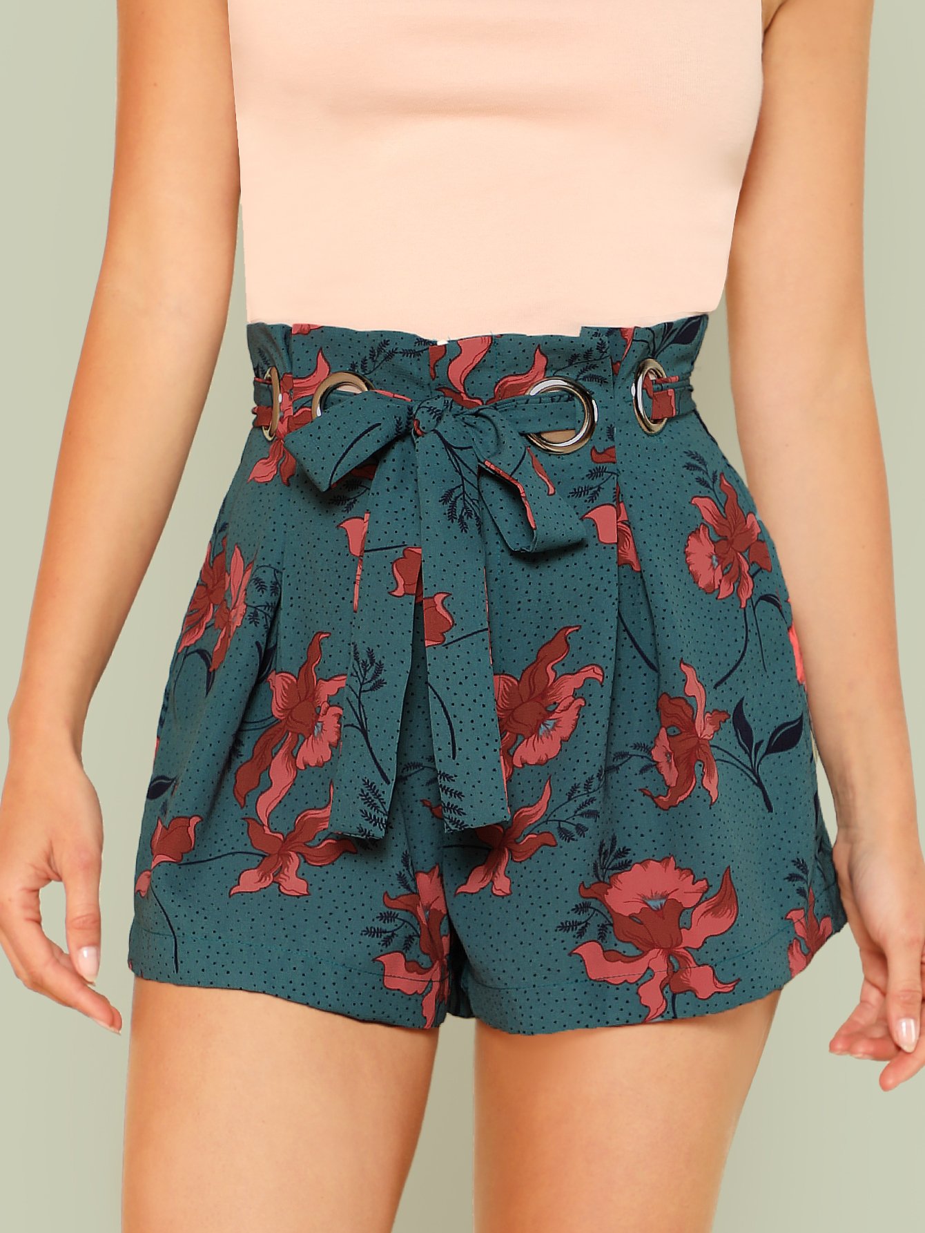 Boxed Pleated O-Ring Belted Shorts self belted boxed pleated shorts