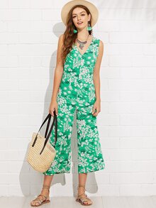 Lace Trim Tied Back Jumpsuit