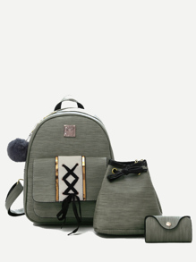 PU Combination Bag 3Pcs With Pom Pom