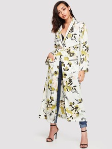 Floral Print Tie Waist Abaya