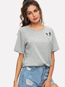 Dog & Letter Print Tee
