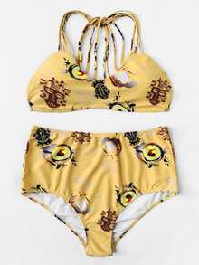 Plus Fruit Print Strappy Bikini Set