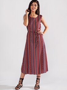 Random Print Belted Dress