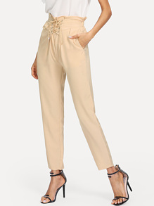 Frill Trim Lace-Up Pants