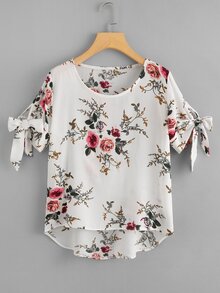 Floral Print Dip Hem Blouse