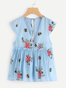 Frill Trim Floral Print Top