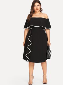 Off Shoulder Tiered Ruffle Trim Dress