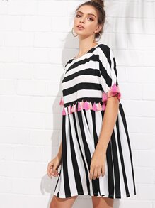 Fringe Trim Striped Dress