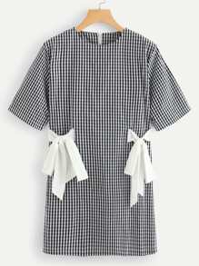 Contrast Knot Checked Dress
