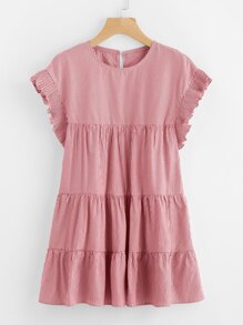 Vertical Striped Tiered Peasant Frill Dress