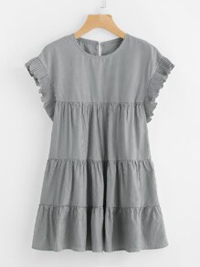 Vertical Striped Tiered Peasant Frill Dress