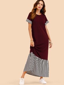 Striped Panel Ruffle Hem Tee Dress