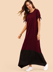 Asymmetrical Hem Color Block Dress