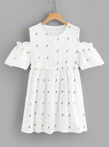 Open Shoulder Printed Dress