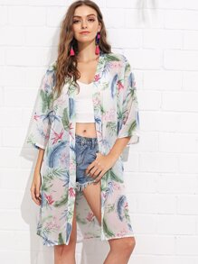 Drop Shoulder Printed Kimono