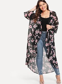 Floral Print Open Front Cardigan