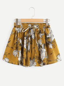 Floral Print Drawstring Skirt Shorts