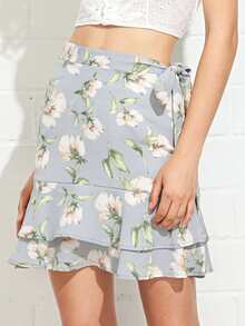 Tiered Hem Floral Print Skirt