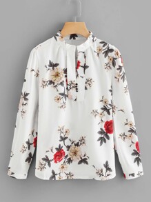 Floral Print Mock Neck Shirt