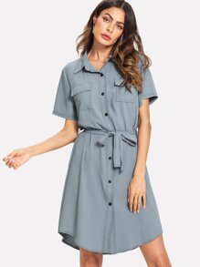 Tie Waist Shirt Dress