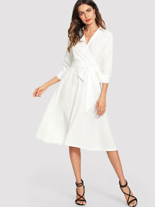 Surplice Wrap Self Tie Waist Dress