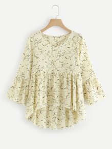 Calico Print Dip Hem Top