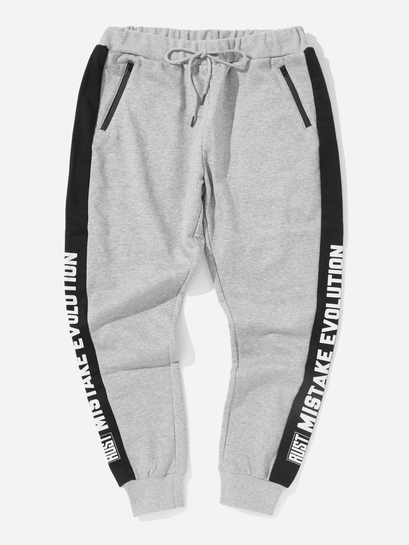 Men Tape Side Letter Print Drawstring Pants