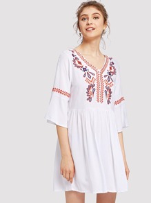 Embroidered Babydoll Dress