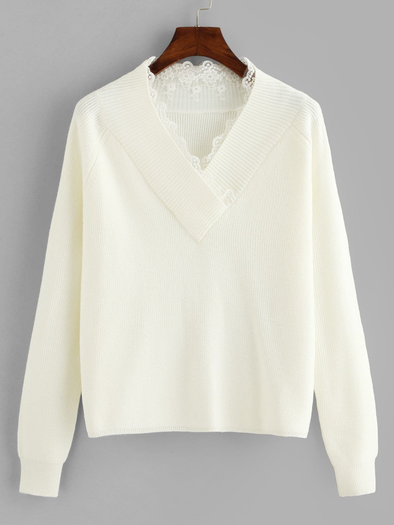 Цветочный кружевной вставкой Surplice Neck Jumper