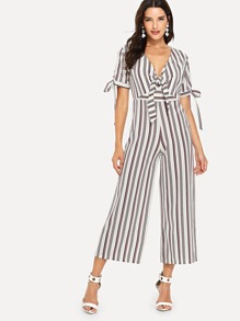 Multi-Stripe Tie Detail Wide Jumpsuit