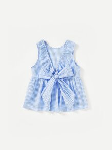 Girls Tied Ruffle V-Back Gingham Smock Top