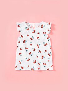 Girls Allover Cherry Print Ruffle Detail Top