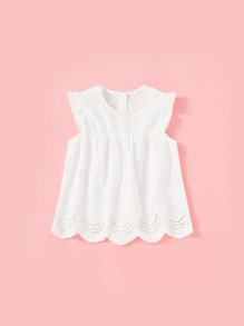Girls Eyelet Embroidered Ruffle Armhole Top