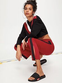 Drawstring Waist Contrast Tape Pants