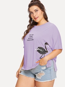 Flamingo Print Slit Side Tee