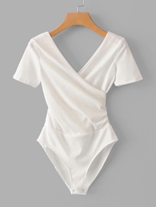 Solid Surplice Neckline Bodysuit