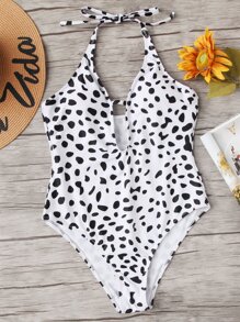 Dot Print Halter Swimsuit
