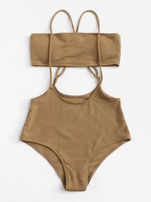 Cross Back Ribbed Two Piece Swimwear