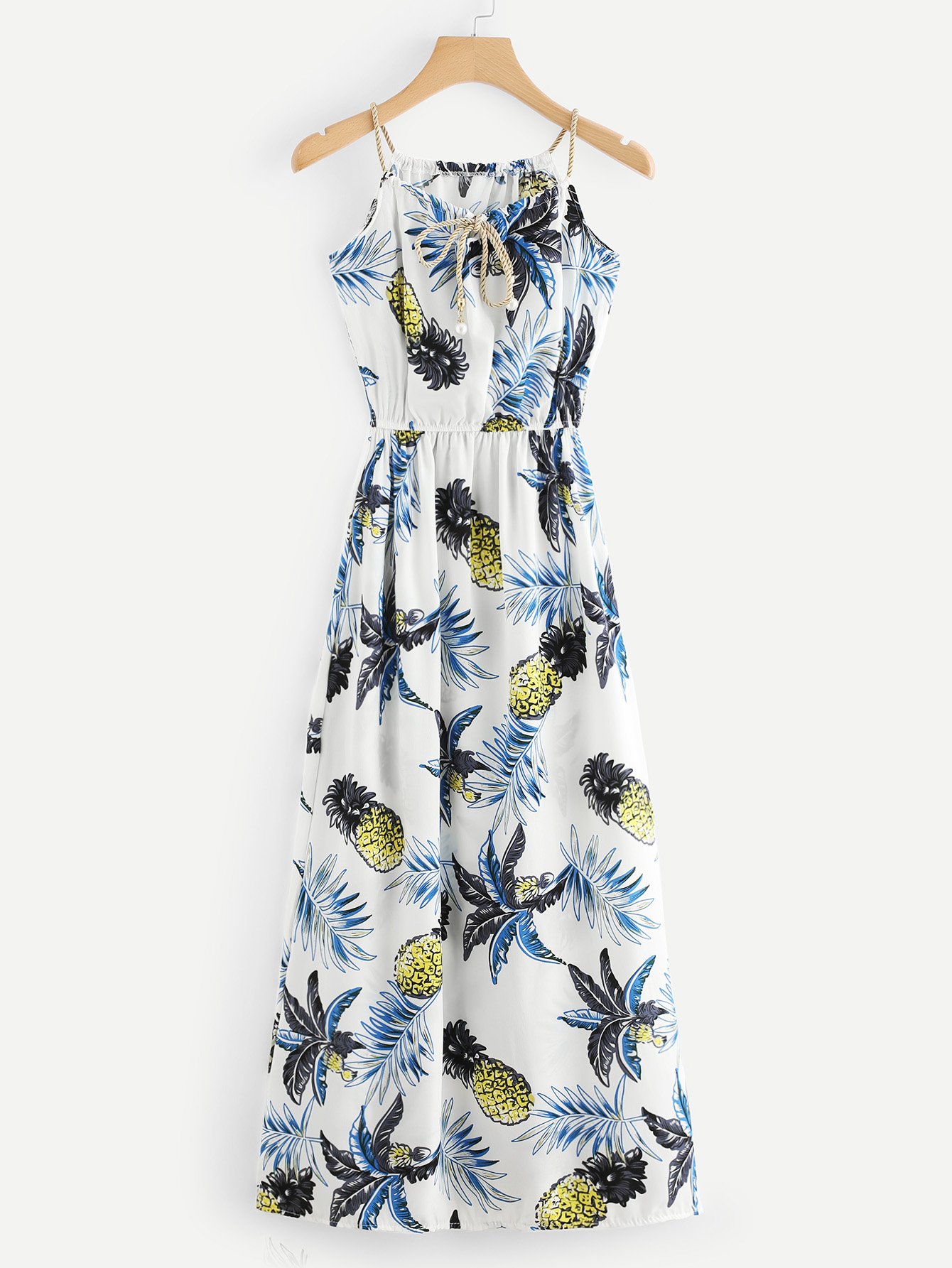 Pineapple Print Faux Pearl Detail Cami Dress
