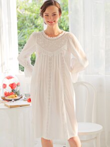 Crochet Trim Pleated Night Dress