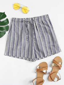 Drawstring Waist Striped Shorts
